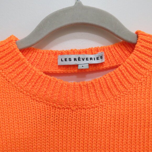 LES REVERIES Cutout Knitted Cropped Sweater Top in Orange - Size L - Picture 11 of 13